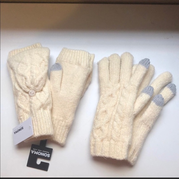 Sonoma Accessories - NEW Sonoma SuperCozy Ivory Set of Two Lined Winter Gloves And Flip Top Mittens